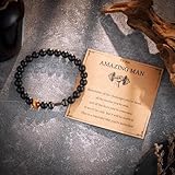 KOXMOON Dumbbell Bracelet Gifts for Men, Gym Accessories Inspirational Onyx Beads Gym Fitness Barbell Bracelets for Men, Cool Gifts for Dad Husband Son Brother Friends