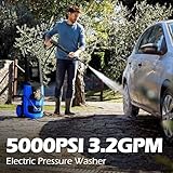 QIOMALA Electric Pressure Washer, 5000 PSI 3.2 GPM Adjustable Touch Screen, High Pressure Cleaning Machine with 35 FT Power Cord, 4 Nozzles, Hose Reel, Foam Cannon for Car/Patio/Garage