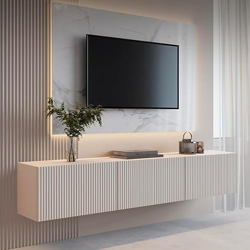 Living Skog Floating TV Stand Wall Mounted for Living Room and Bedroom, Media Console Table, Entertainment Center with Storage and Drawers Fits TV 60 65 70 75 inch Cabinet (Beige, 71 inch)