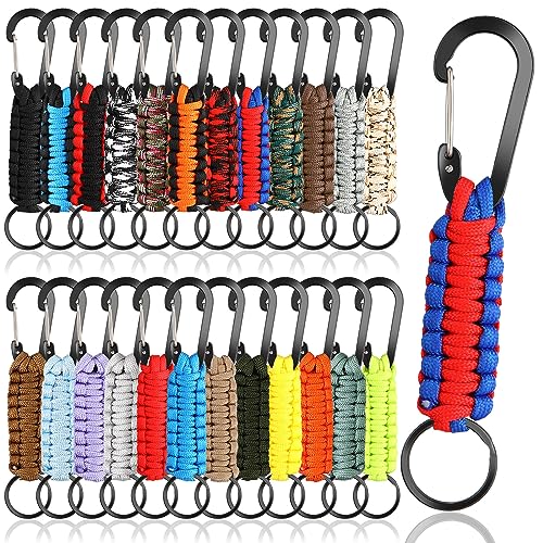 Uiifan 24 Pcs Paracord Keychain Key Lanyard Military Braided Keychain Clip with Strap for Keys Heavy Duty Hook Holder Survival Tools for Men Women Water Bottle Backpack Tools