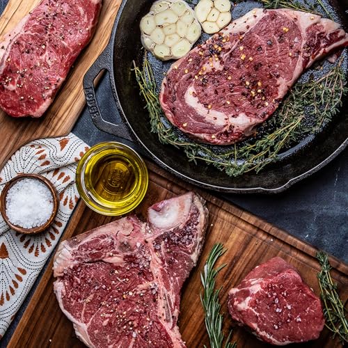 MeatWorks USDA Prime 8 Steak Assortment Box - (2 x (12 oz.) Ribeye, 2 x (14 oz.) T-Bone, 2 x (12 oz.) NY Strip, 2 x (8 oz.) Filet Mignon) - Steak Gifts for Men
