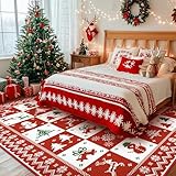 BEIMO Christmas Area Rug 8x10 for Living Room Bedroom, Machine Washable Rug, Indoor Christmas Home Decor, Holiday Print Red Carpet, Low Pile Non Slip Rug with Rubber Backing, Christmas Pattern Print