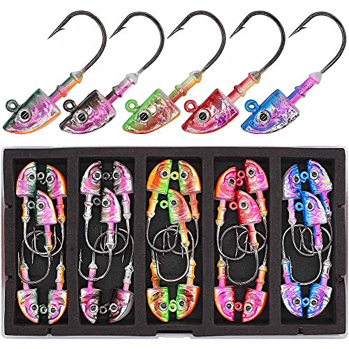 Swimbait-Jig-Head-Minnow-Fish-Head-Jig-for-Fishing (Assortment 25 Pack（5 Colors）, 1/2oz(14g))