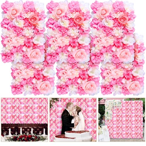 Tigeen 24 Pcs Flower Wall Panels 15 x 15 Inch 3D Silk Rose Floral Decorative Faux Flower Wall Background for Wedding Home Decoration Background Shop Party Photo Arrangement(12 x 16 Inch)