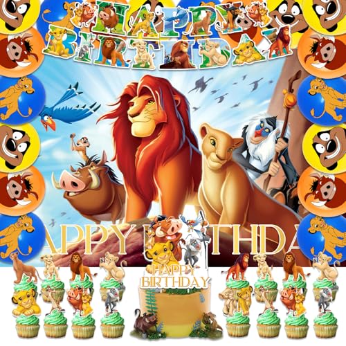 42pcs Lion-Kings Party Supplies Pack Includes，Banner，Cake Topper，Blackdrop,Balloons for Lion-Kings party Decoration