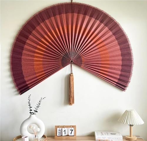 ChumDecor Fan Wall Decor,Japanese Wall Fan Decor,Large Bamboo Fan Wall Art For Boho Hanging Headboard,Decorative Folding Fan For Over Bed Decorations,Large Wall Dcor (Terracotta, 60inch)
