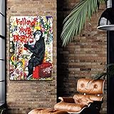 Large Banksy monkey wall art Street Graffiti Canvas Wall Decor Monkey gorilla Animal Inspirational Painting Pictures Posters Prints Artwork for Office Living Room Bedroom Bathroom Framed(Banksy Graffiti, 24“W×36”H Framed)