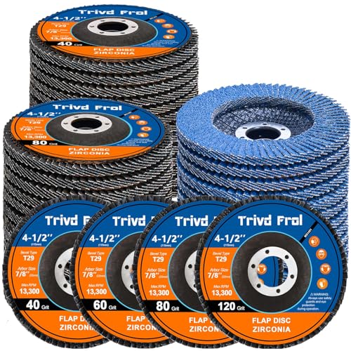 40 Pack Flap Discs 4 1/2 for Angle Grinder Sanding Disc - Trivd Frol 40/60/80/120 Grit T29 Flap Disc, 7/8 Inch Zirconia Abrasive Grinding Wheel Disc for Metal, Wood, Stainless Steel Finishing