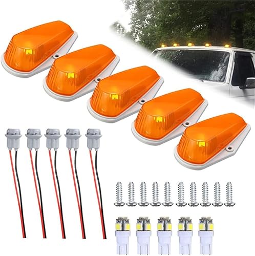 QPCRAP 5PCS Cab Lights Cab Marker Roof Lights Compatible with Ford F150 F250 F350 F450 F550 1973-1997 Series Super Duty Pickup Trucks Truck Cab Lights(Amber Lens)