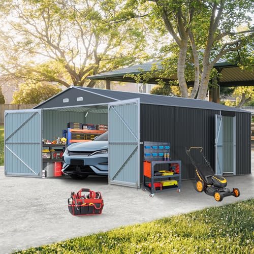 Zolyndo Outdoor Storage Shed 20x13 FT, Sheds & Outdoor Storage Clearance - Metal Garage Shed for Car, Truck, Bike, Garbage Can, Tool, Lawnmower - Backyard Tool House Building with 2 Doors and 4 Vents