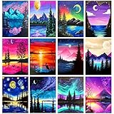 TINY FUN 12 Pack Diamond Painting Kits for Adults 5D Diamond Art Kit Paint by Number for Beginners, DIY Paint with Round Full Drill Diamonds Paintings Gem Art for Home Wall Decor Gift (12X16 Inch