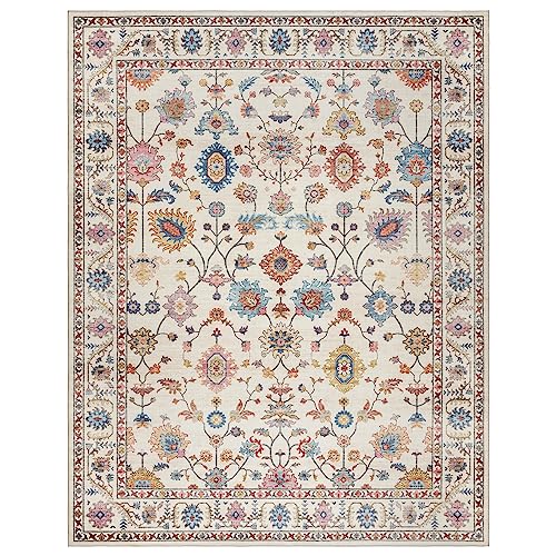 Gertmenian Indoor Boho Area Rug - 8x10 Large, Non Slip, Super Strong, Ideal for High Traffic Areas in Bedroom, Living Room, Kitchen - Cullen, Cream/Multi, 28548