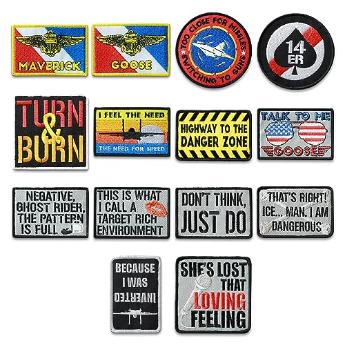 14er Tactical Top Gun Maverick and Goose Patches | Airsoft Patches, Pilot Patches, US Military Patches | Morale Patches for Backpacks, Flight Patches for Jackets | Tactical Patches Bundle (14-Pack)