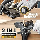 Dual-Purpose Combined Universal Vise 360° Swivel Base Work, Bench Vise or Table Vise Clamp-On with Quick Adjustment, 3.3" Movable Home Vice for Woodworking