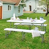 Byliable Folding Table 6ft Portable Heavy Duty Plastic Fold-in-Half Utility Foldable Table Plastic Dining Indoor Outdoor for Camping, Picnic and Party, White