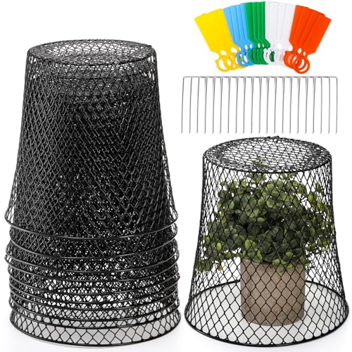 SOUJOY 10 Pieces Chicken Wire Plant Covers, Garden Cloche with 30 Garden Stakes and 20 Waterproof Labels, Metal Cage Protector Basket for Keeping Bunnies Chicken Squirrels Birds Out