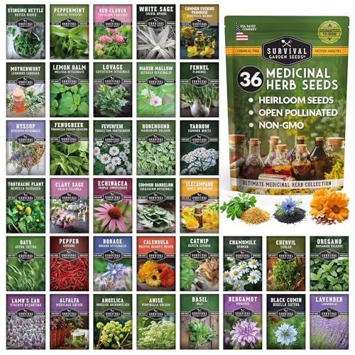 Ultimate Medicinal Herbs 36 Variety Pack - 28,000+ Herb Seeds for Planting Essential Healing Plants - Mixed Assortment with Culinary, Medicinal, Tea Herbs - Non-GMO Heirloom - Survival Garden Seeds