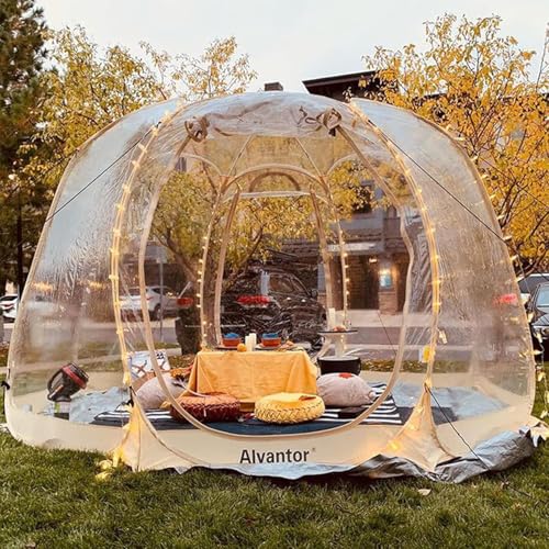 Alvantor Pop Up Bubble Tent - 12’ x 12’ Instant Igloo Tent - 8-10 Person Screen House for Patios - Large Oversize Weatherproof - Cold Protection Camping Tent - Beige