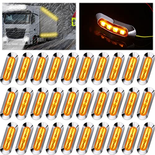 Tallew 30 Pcs Amber DC12V-24V 4 LED Side Marker Indicator Lights Lamp Front Rear Tail Clearance Lamp for Truck Trailer Boat Bus RV Lorry Deck Car Accessories