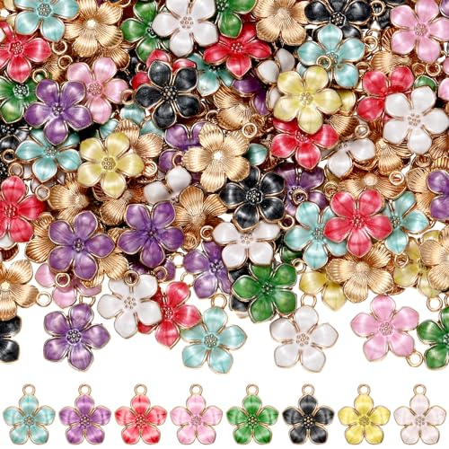 Bucherry 208 Pcs Floral Metal Charms for Jewelry Making Mix Initial Charms Double Side for DIY Bracelet Necklace Making, 8 Colors
