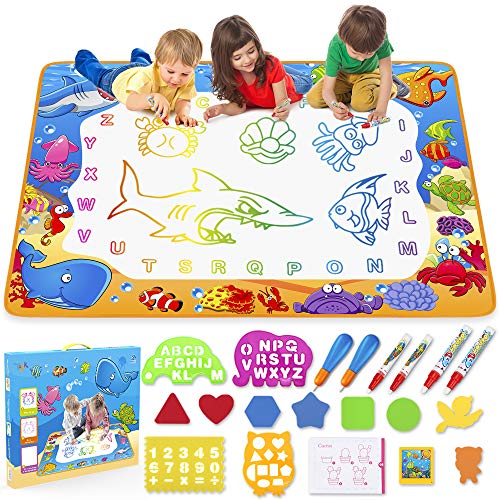 Water Doodle Mat - Kids Painting Writing Color Doodle Drawing Mat Toy Bring Magic Pens Educational Toys for Age 2 3 4 5 6 7 Year Old Girls Boys Age Toddler Gift