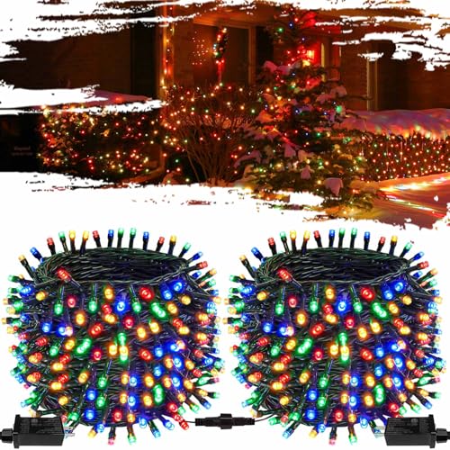 OZS 2PACK 164ft 400LED Extendable Color Changing Christmas String Lights Indoor/Outdoor, Waterproof 8 Modes Multicolor Christmas Tree Lights for Garden Christmas Decorations (Multicolor Light)