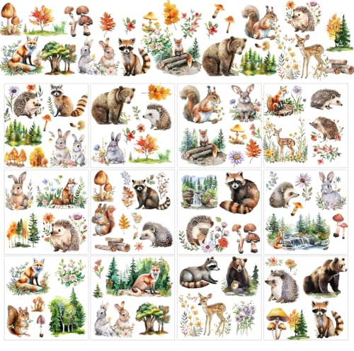 AHANDMAKER 12 Sheets Forest Animals Rub on Transfers for Crafts, Rabbit and Fox Rub on Transfer Stickers, Raccoon Squirrel Rub on Decals Sticker for Glass Wood Paper Furniture DIY Home Decor, 5.5x5.5"