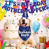 JOTFA Dog Birthday Party Supplies, Multi Sizes Dog Birthday Bandana Boy Dog Birthday Hat Bow Tie Numbers It’s My Bday Mother Puppers Sign Banner for Large Extra Large Dogs Pets (X-Large, Blue)