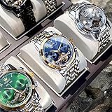 OLEVS Self Winding Blue Watches for Men Automatic Mechanical Tourbillon Stainless Steel Waterproof Luminous Luxury Dress Wrist Watches