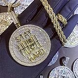 ICEDIAMOND 14K Gold Plated Stay Humble-Hustle Hard Encourage Pendant Necklace, Iced Out CZ Diamond Hip Hop Charm Jewelry for Men Women (Gold)