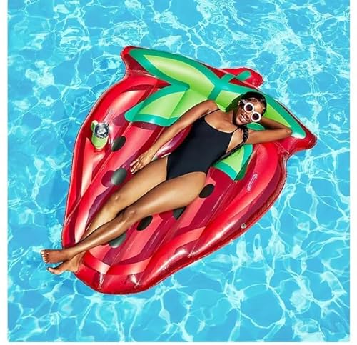 Member's Mark Inflatable Strawberry Pool Float, Red and Green, Swimming Pool Lounger