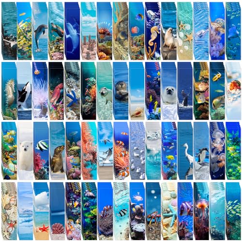 AFOROEOA 300PCS Ocean Bulk Bookmarks for Kids Classroom 60 Designs Cool Ocean Bookmarks Cute Book Mark Double Sided Bookmarks for Book Lovers Students Children Rewards Gifts
