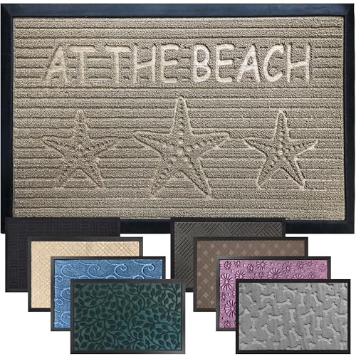 GORILLA GRIP 100% Waterproof All-Season WeatherMax Doormat, Durable Natural Rubber, Stain and Fade Resistant, Low Profile, Indoor Outdoor Door Mats, Easy Clean Patio Entrance Mat, 17x29, Sand Beach