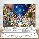 YouRan Disneyland Main Street Backdrop 7x5 Happy Birthday Pink Disneyland Castle All Character Background for Kids Vinyl Classic Disneyland Poster for Bedroom Decor