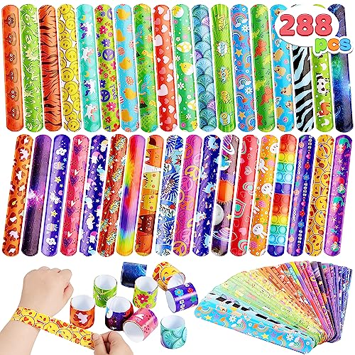 JOYIN 288 Pcs Slap Bracelets for Kids, Bulk Wristbands with Animals, Friendship, Heart, Galaxy, Party Favors, Classroom Prizes Birthday Exchanging Gifts, Goodie Bag Stuffers