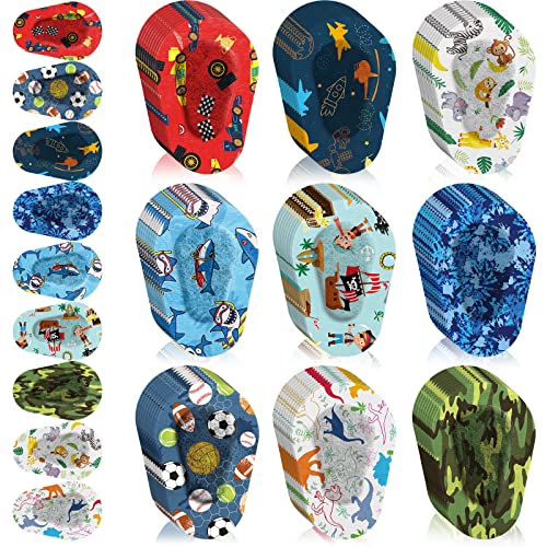 Toulite 90 Pcs Kids Eye Patches Adhesive Eye Patches Girl Boy Cute Toddler Glasses mask for Lazy Girl Boy Baby(3 x 2 Inch,Boys Style)