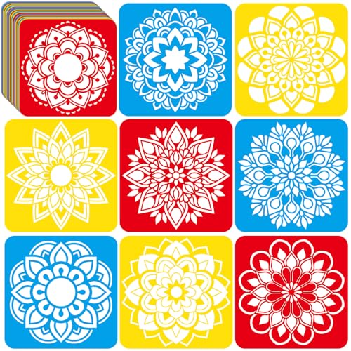 36pcs Mandala Drawing Stencils for Kids 8 Inch Sidewalk Chalk Stencils Painting Large Washable Reusable Mandala Themed Primary Shape Template for Kids Toddlers Preschool