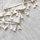 Boho Tassel Kitchen Curtains 36 Inch Length Modern Farmhouse Cotton Linen Short Cafe Curtains for Bathroom Small Window Country Rustic Tiers Bohemian Decor (26W x 36L, 2 Panels, Natural)