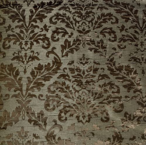 Fabric Mart Direct Olive Burnout Velvet Fabric by The Yard, 54 inches or 137 cm Width, 1 Yard Green Velvet Fabric, Damask, Upholstery Clothing Wholesale Fabric, Window Treatment