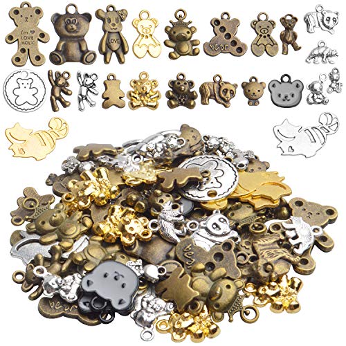 Bear Pendant Charms, 100g(About30-60pcs) Mixed Smooth Metal Alloy Bear Pendant Charms Lovely Teddy Bear Charm Necklace Bracelet Accessory for DIY Fashion Jewelry Making