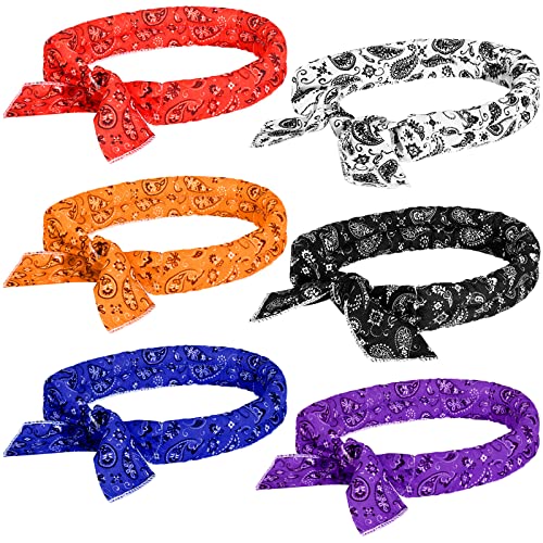 Coume 6 Pack Cooling Neck Wraps Cooler Ice Wrap Scarf Bandanas for Hot Weather Summer Women Men Walking Riding Outdoor(Retro Color)