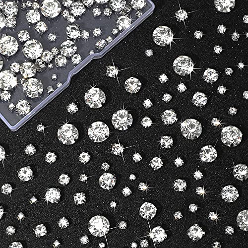 Syhood Crystal Sew on Rhinestone Glass Claw Rhinestone 3 to 10 mm Flat Back Glass Clear Gems Stones for Craft, Jewelry, Clothes, Costume, Shoes, Dress, Garments, Mixed Size