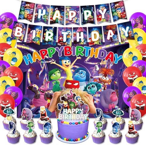 Inside Out Birthday Party Decorations Includes Banner Backdrop Cake Decorations Cupcake Decorations Latex Balloons Suitable for Inside Out Theme Birthday Party