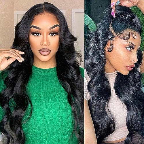 Umeiw 360 Lace Front Wigs Human Hair Pre Plucked Transparent Lace Frontal Wigs for Black Women 360 Hd Full Lace Human Hair Wig 150 Density Natural Black 32 Inch