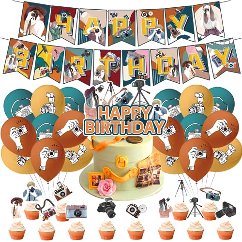YXCMDCG Photography Party Decorations: Birthday Party Supplies with Banner, Balloons, Cupcake Toppers, Cake Topper, Ribbon in Multicolor Photography Theme