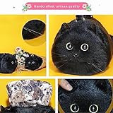 HUIJUFU Realistic Puffy Plush Cat Shaped Crossbody Handbag for Women（Black Cat）