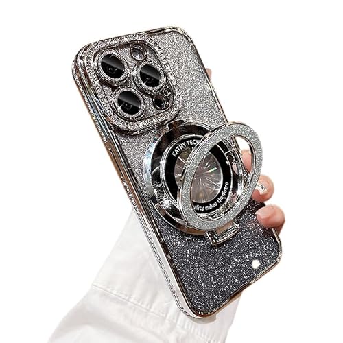 QQicea Bling Glitter Phone Case Compatible with iPhone 11 Pro Max, Kickstand Camera Lens Protector Soft Cover Sparkling Rhinestone Case (Silver)