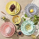 Selamica Ceramic 12-Pieces Dinnerware Sets, Ceramic Dish Plates and Bowls Sets, Service for 4, Dinner Salad Dessert Plates, and Cereal Bowls Set, Assorted Colors