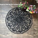 MINDPLUS Cotton Hand Crochet Doilies Lace Crocheted Table Cloth Doily 24 Inches Round Black