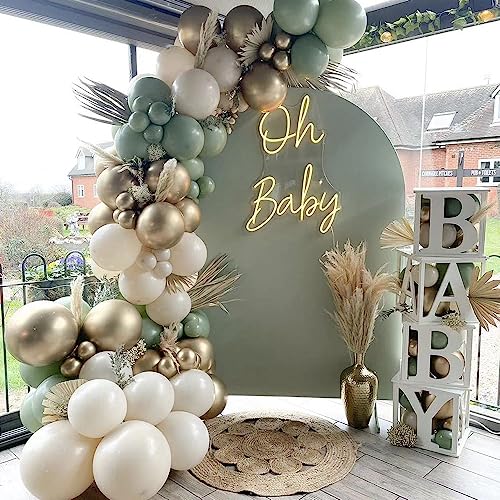 Sage Green Balloon Garland Arch Kit 153pcs Sand White Chrome Metallic Gold Avocado Olive Boho Pastel Balloons for Baby Shower Birthday Wedding Jungle Safari Party Decorations